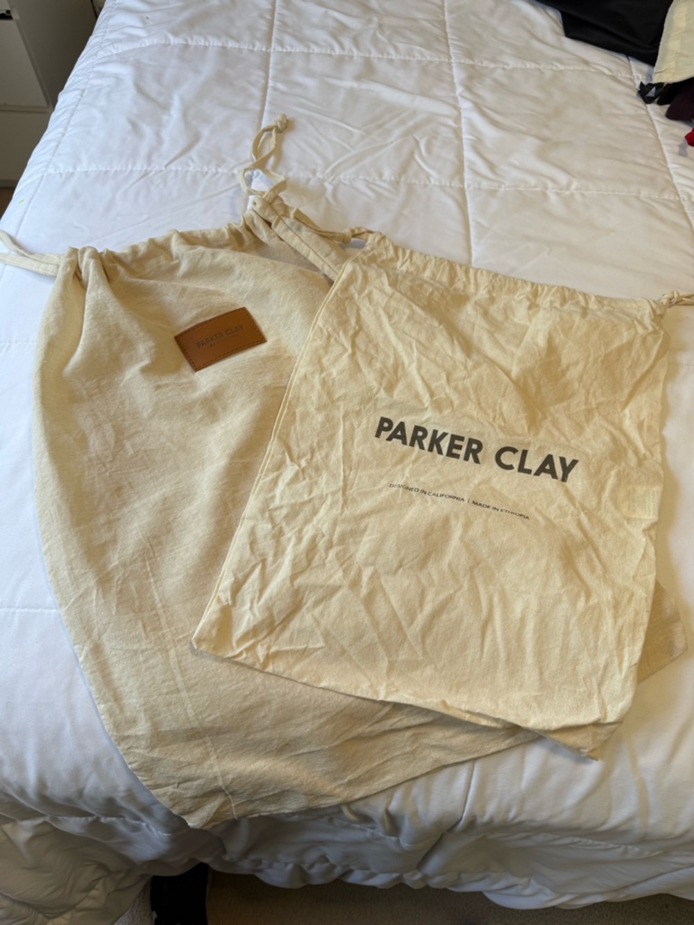 Parker Clay dust bag set Cotton Drawstring Garment Bags - storage bags Lrg & Med